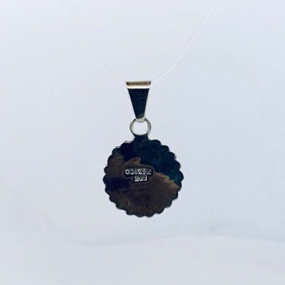 Estate 925 Sterling Silver Black Onyx Round Pendant Necklace Vintage Mexico - Picture 3 of 8